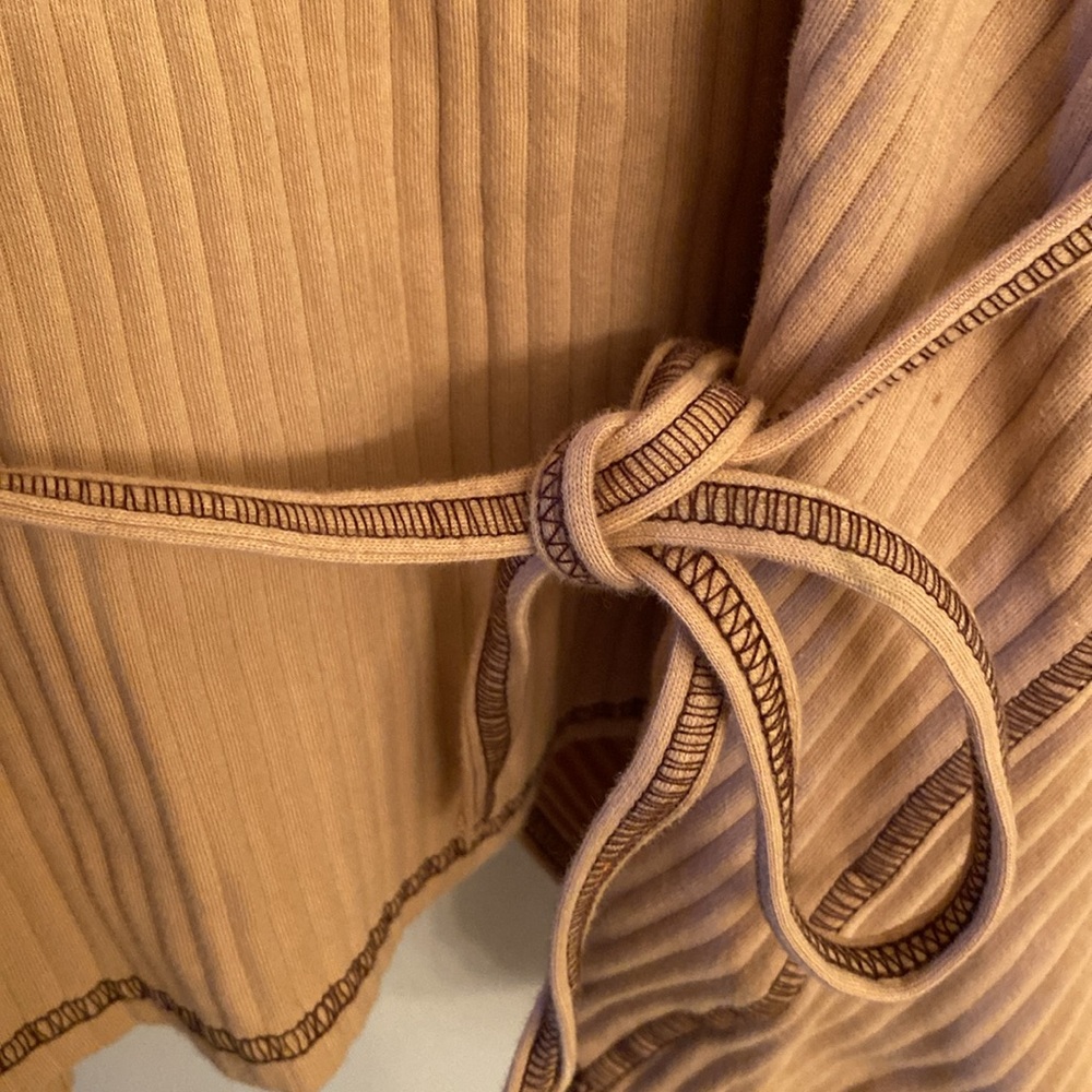 RSL Ribbed Short Sleeve Belted Top — Tan - Picture 8 of 8